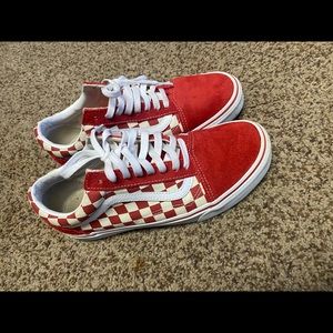 Red and white checkered vans , size 8 mens